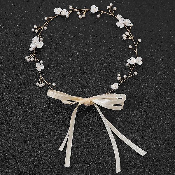 Bride Headpiece Simulering Blommor konstgjorda pärlor Pannband Böjbar hårbåge Gold