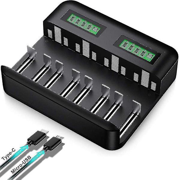 Lcd universal batterioplader - 8-slot Aa/aaa/c/d oplader