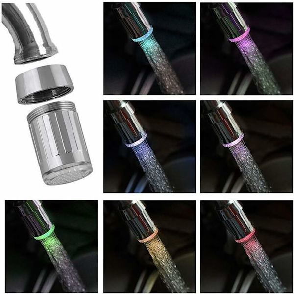 Farverig LED vandhane, 7 farveskiftende vandhane LED lys vandhane vandhane dyse，
