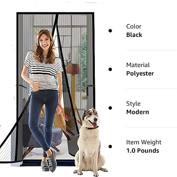 Magnetisk myggenet gardin blød skærmdør kæledyrsvenlig netgardindør - Sort 100x210cm 100x210cm