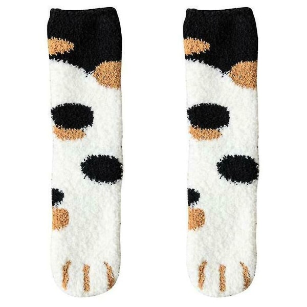 kvinnor Warm Funny Fluffy Cat Paw Soft Bed Slipper Socks Black Dot