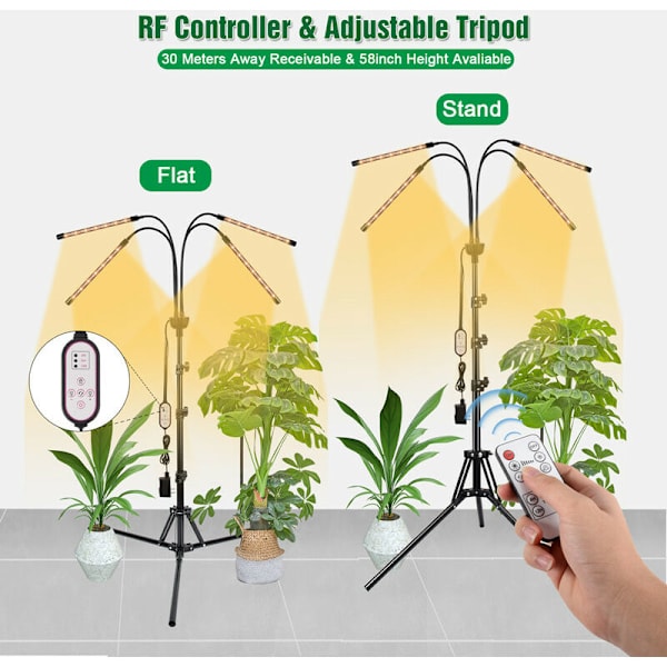 Plantelys, vekstlys med stativ, 80 lysdioder Plantehagebruk Grow Light Blomstrende 4 Hoder Full Spectrum Grow Light,