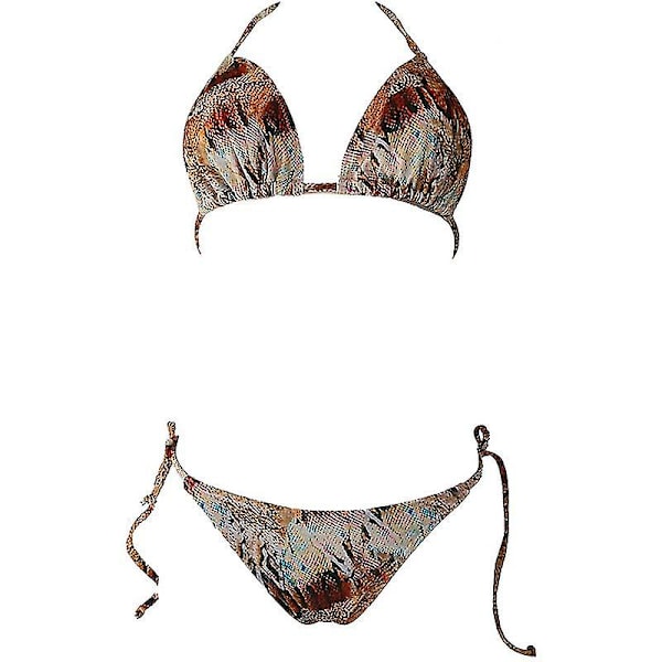Kvinnor Sexig Bikinithong Set Vadderade Push Up Badkläder Snakeskin Yellow M
