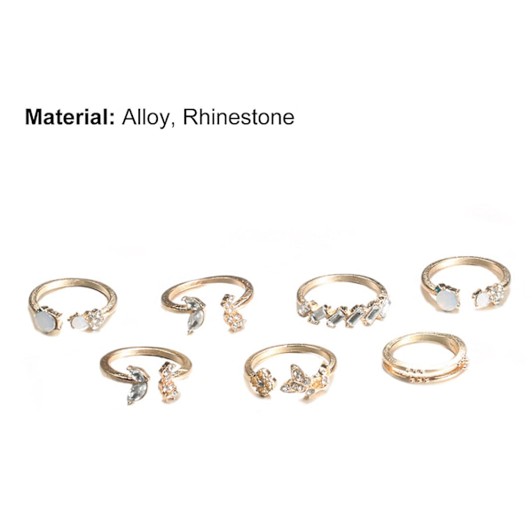 7 st Elegant öppningsring glänsande strass Slitstark kvinnlig temperament fingerring för dekoration