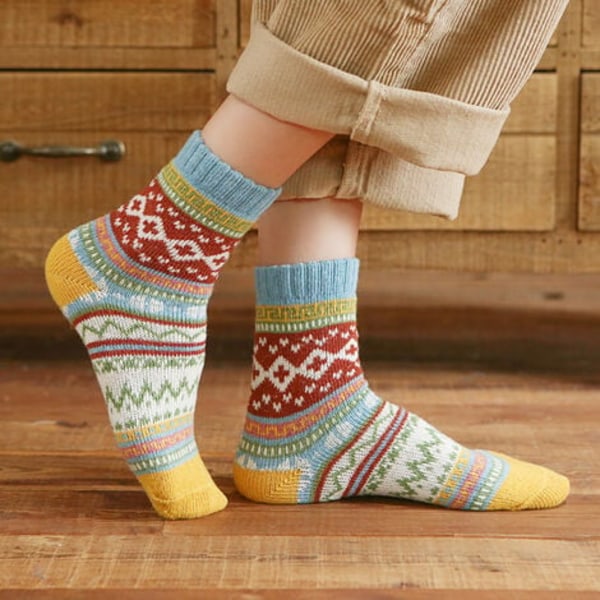 5Pack Naisten Vintage Winter Pehmeät Lämpimät Paksut Kylmä Neulotut Wool Crew Sukat, Moniväriset, vapaa koko