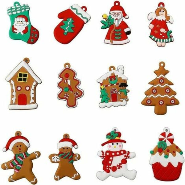 12 Pack Gingerbread Man julepynt, juletræspynt med hul og reb, julepynt