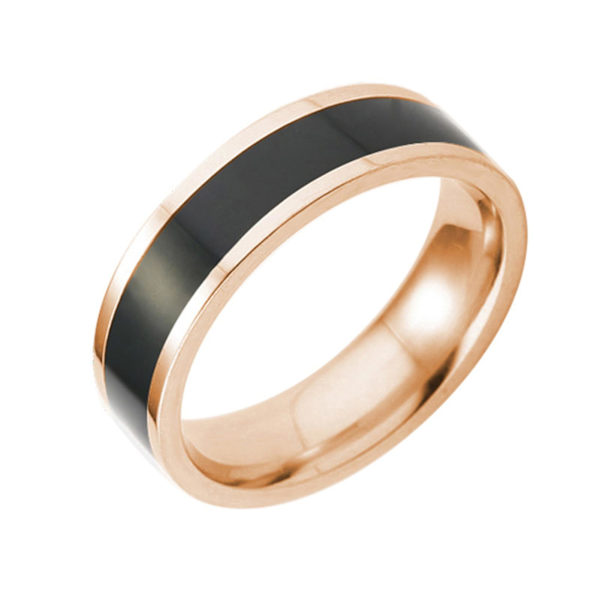 Ring mote dekorative titan stål Unisex enkelt fingerbånd for hverdagen Rose Gold and Black US 7