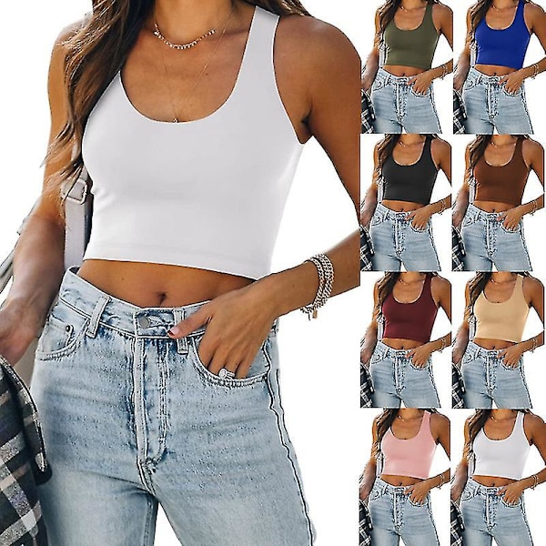 Kvinder ærmeløs vest solide korte tanktops 2XL WHITE
