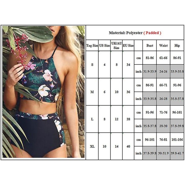 Kvinnor Blommig Bikini Set hög midja vadderad Crop Top Beach M