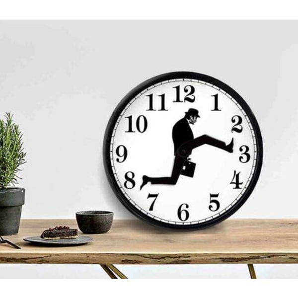 Monty Python inspirert Silly Walk Veggklokke Creative Silent Home Living Wall Art svart