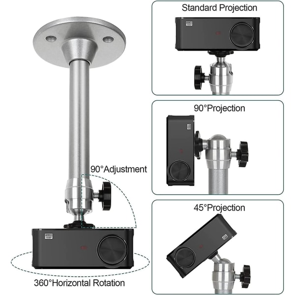 2kpl Projektorin kattokiinnike, Mini-alumiininen säädettävä seinäprojektorikiinnike, universal kattokiinnitys digitaalikameran SLR-videokameralle Max5
