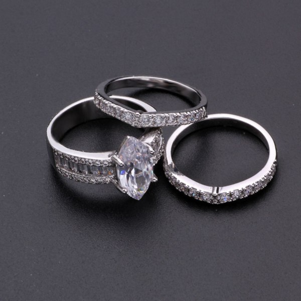 3 st parringar geometriska strasssmycken gnistrande galvaniserade ringar för bröllop Silver US 9