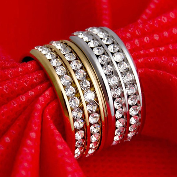 Ring bred bredd Fadeless titan stål dubbla rader strass unisex smycken för bröllopsfest Black US 7