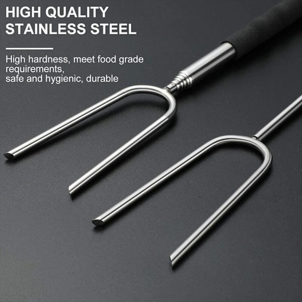 Grillspyd, teleskopiske spydgafler for stekt marshmallow og pølse85 cm (5 stekegafler + enkelt stoffposedeksel)