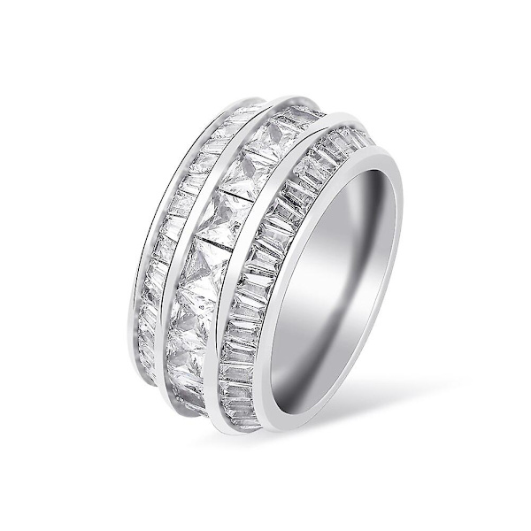 Hip Hop Baguette Zirkon Ringar Koppar Material Ring Guld Silver Färg Iced Out Cubic Zirconia Modesmycken Silver