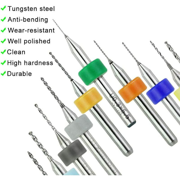 10 Micro Carbide PCB borrbitssats 0,3 mm till 1,2 mm diameter 1/8” skaft - med låda Mini Countersink borrbit Precision T