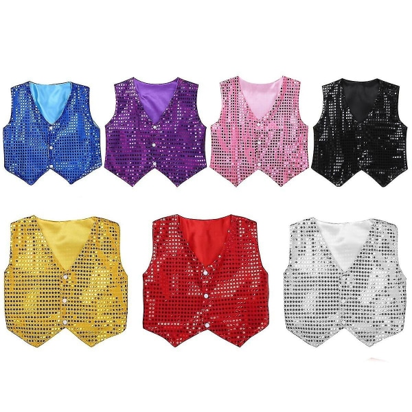 Barn Gutter Dance Performance Kostyme Paljettvest Jakke Blue 130cm