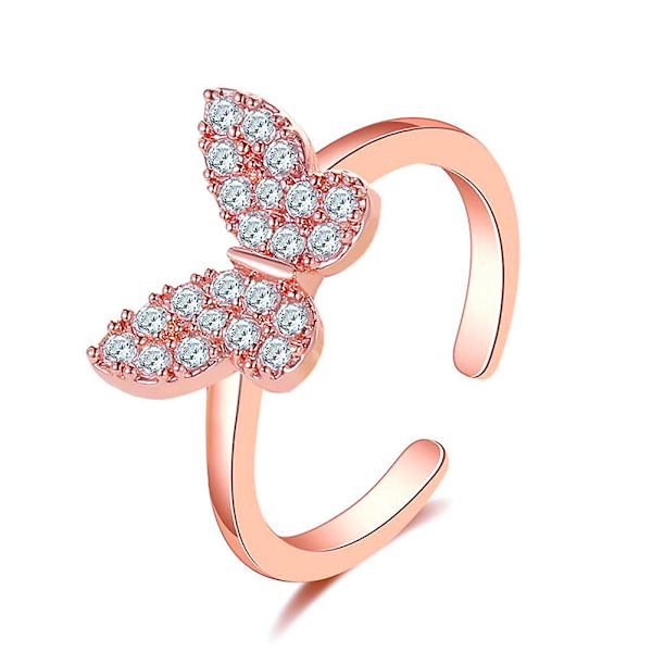 Snygga kvinnor Butterfly Shape öppning Design Strass justerbar ring smycken Rose Gold