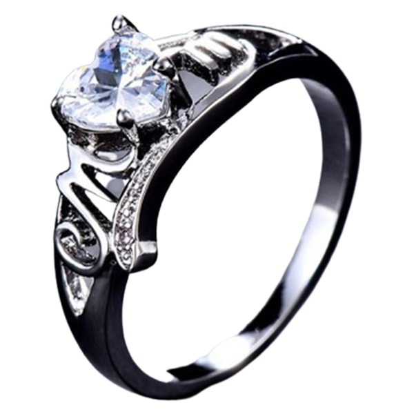 Kvinnor Ring Kärlek Hjärta Elektropläterad Cubic Zirconia Hjärta Form Finger Ring Smycken För Förlovning White US 6