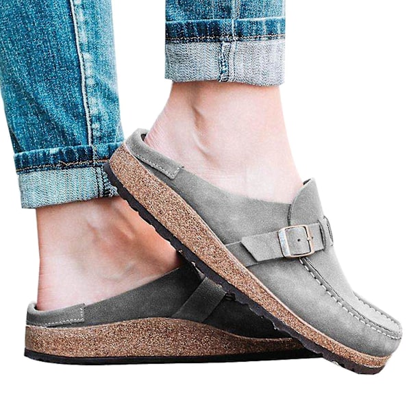 Kvinnor Slip On Trainers Loafers Backless Flat Beach Shoes Grey 43