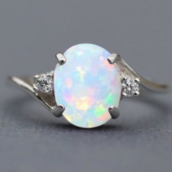 Mode Utsökt Opal Alloy Charm Ring Kvinnor Brud Bröllop Engagemang Smycken US 10