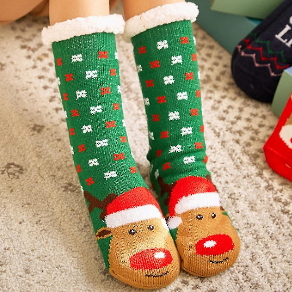 Unisex tøflerstrømper juleplys julefleecestrømper Green
