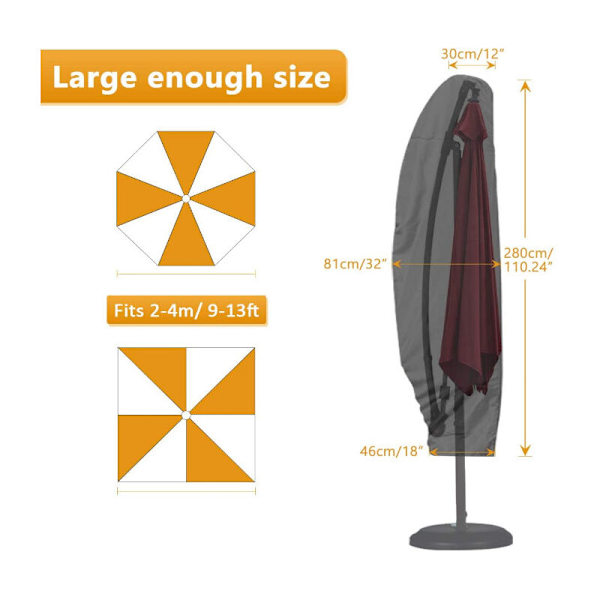 280cm: 30*81*45cm Udendørs paraplybetræk Bananparaplybetræk 420D Oxford Cloth Stort solskærmsbetræk, til indendørs og udendørs