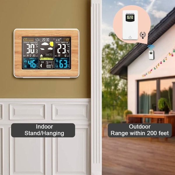 Wood Grain Color Touch Screen Vejr Clock Sensor