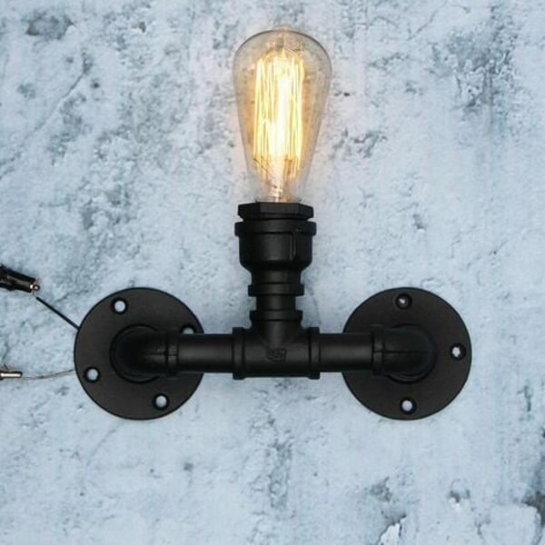E27 Vintage Retro Industriell Loftrør Vegglampe 220V (Uten pære) Sort
