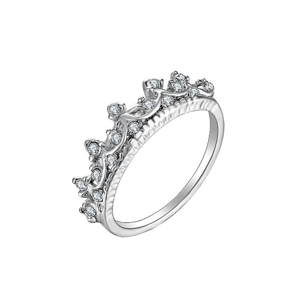 Kvinder Fashion Rhinestone indlagt hul krone finger ring bryllup smykker gave Silver US 9