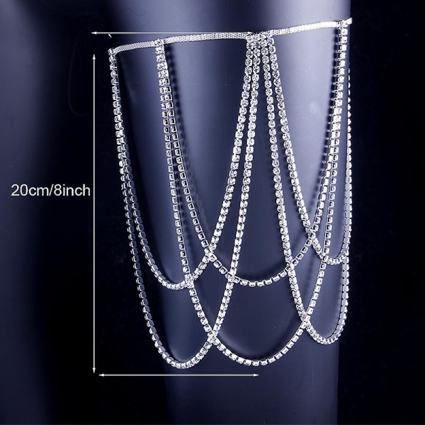 Leg Decor Layered Body Chain Med Elastisk String Alloy Rhinestones smykker Silver