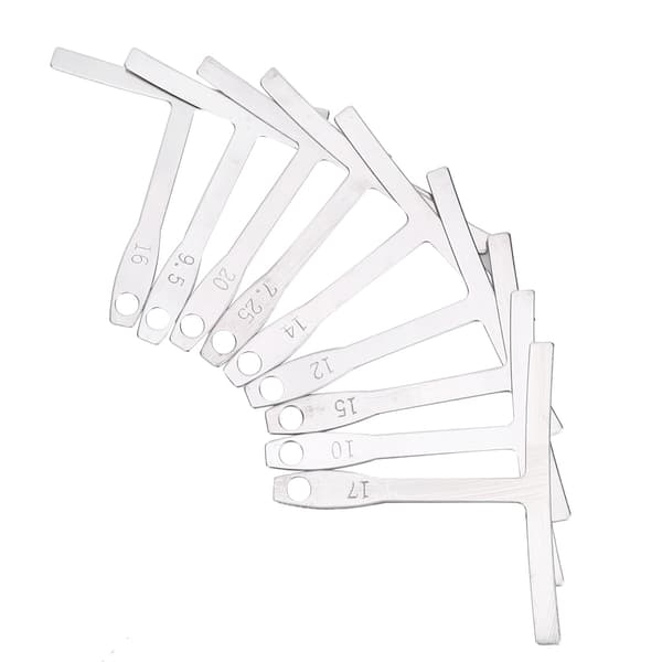 9 st Gitarr Radius Mätare Rostfritt Stål T Form Linjal Greppbräda Mätning Luthier Verktyg Silver
