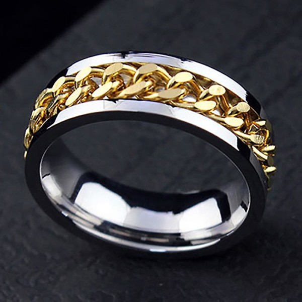 Punk menn kvinner unisex rustfritt stål kjede innlagt finger ring band smykker gave Gold 9