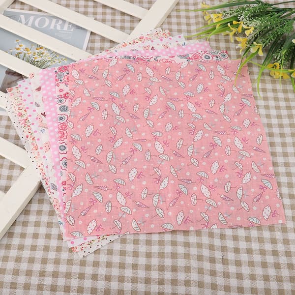 Rosa Blommor Bomullstyg Rutor 7st DIY Hantverk Patchwork