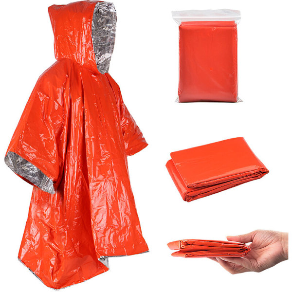 Emergency Blanket Poncho, lätt värmereflekterande vattentät Emergency Survival Rain Poncho för utomhusaktivitetskamera