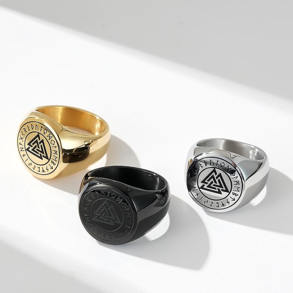 Viking Herr Finger Ring Rostfritt Stål Amulettring Triangel Odin Vegvisir Ringar Nordic Talisman Biker Smycken För Herr Gold