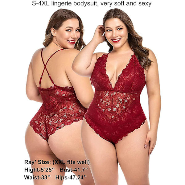 Sexiga underkläder Spetsbody Deep V red S