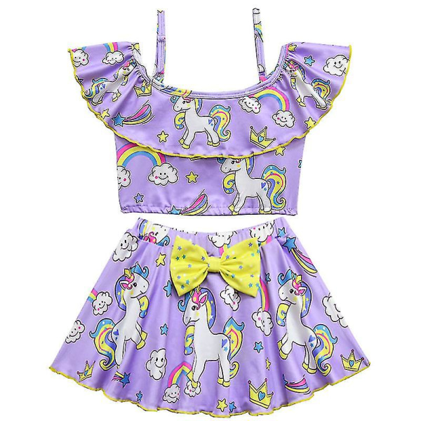 Barn Flickor Unicorn Bow Bikini Set Badkläder Baddräkt Purple 3-4 Years