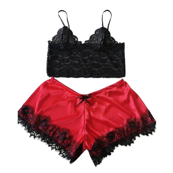 Dam Spets Nattkläder Sovkläder Cami Toppar + Shorts Lingeri Red XL