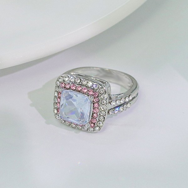 Kvinnor Ring Square Cubic Zirconia Smycken Shining Rhinestones Finger Ring För Bröllop White US 10