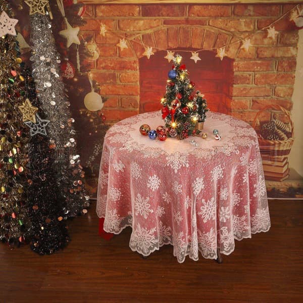 Christmas Tablecloth White Snowflake Lace Banquet Tablecloths Table Covers for Table Decorations Round