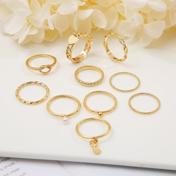 Ring sæt vintage guld farve mode smykker B2574