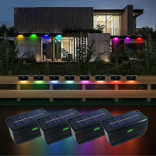 4-pak Solar Hegnslamper Udendørs, Hegnsfarvede Solcellelamper til Væg, Baghave, Trappe, Gelænder, Terrasse, Pool Black