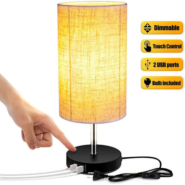 Dobbel USB skyvebryter uten lyskilde Europeisk standard enkel tredekor bordlampe USB-lading, egnet