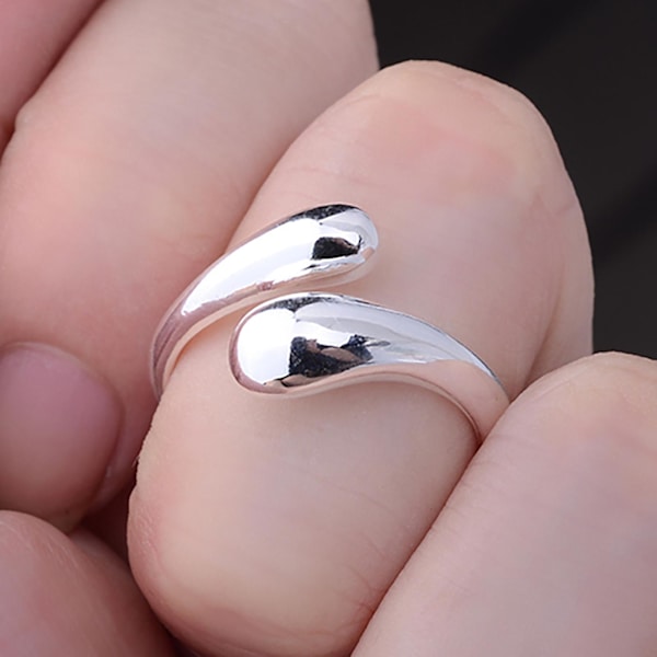 Dammode Punk Silverpläterad Slät Band Justerbar Ring Smycken Present