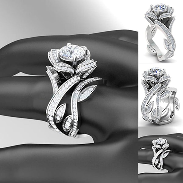 Kvinnor Romantisk gåva Bröllopsfest Blomma Blad Glänsande Zircon Knuckle Finger Ring 7