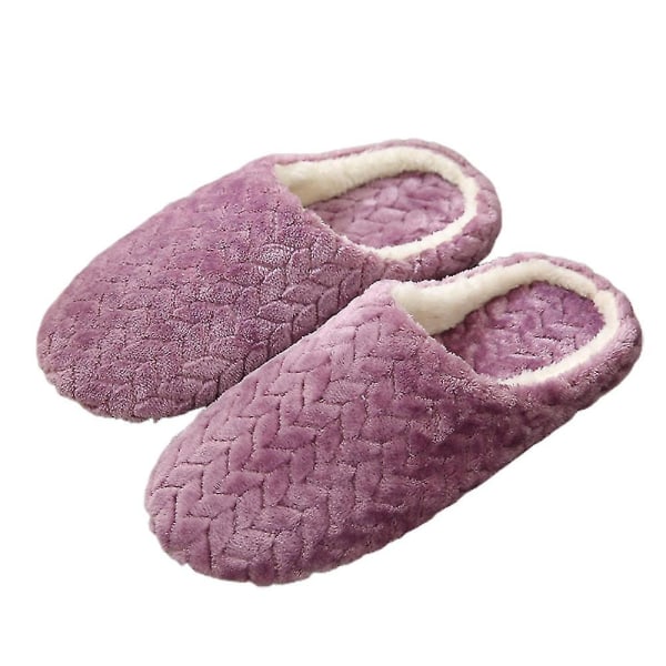 Kvinder Plys skridsikre gulvtøfler Fluffy Flat Home Sko Purple 42-43