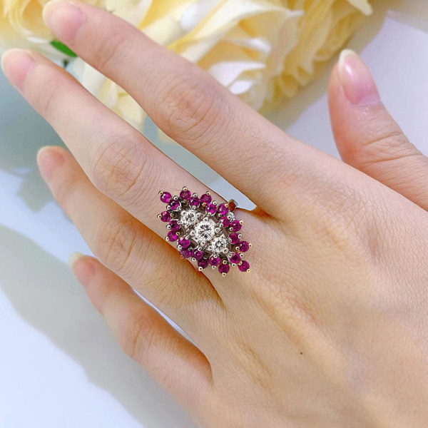 Kvinder Ring Blomster Form Rhinestones Dame Cubic Zirconia Blomsterring Smykker Gaver US 10