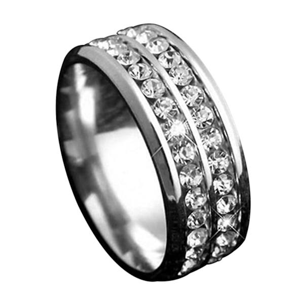 Ring bred bredd Fadeless titan stål dubbla rader strass unisex smycken för bröllopsfest Silver US 9