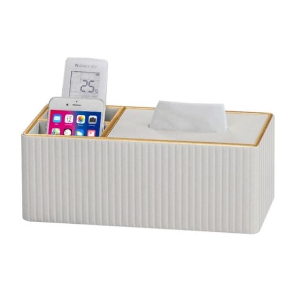 Mjukpapper låda vardagsrum ljus lyx high-end enkel modern italiensk strip kreativ soffbord förvaringsbox fjärrkontroll (vit italiensk strip dubbel